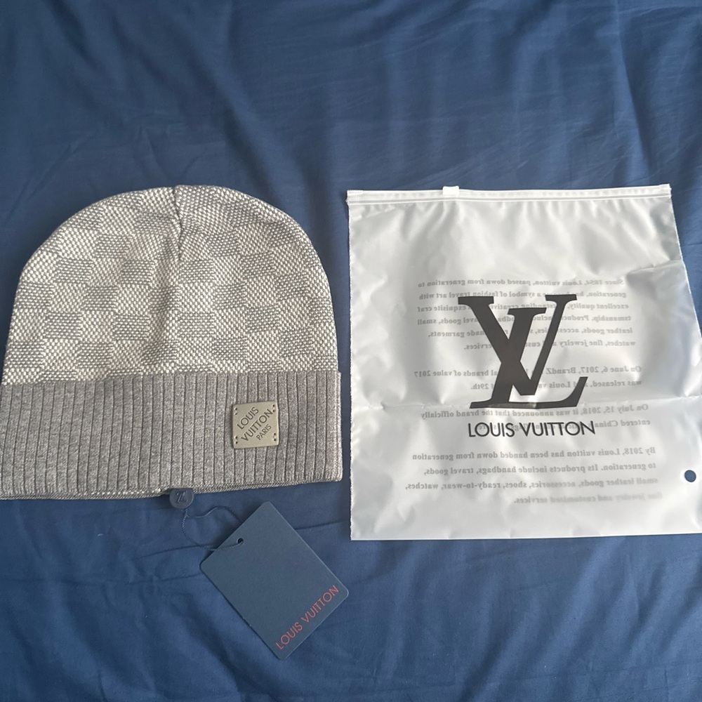 Louis Vuitton Checkered Gray Knit Hat